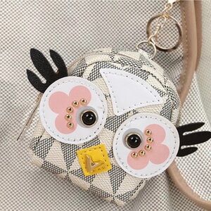 Owl Leather Back pack Keychain - Bag charm Pink, Yellow, Black, White